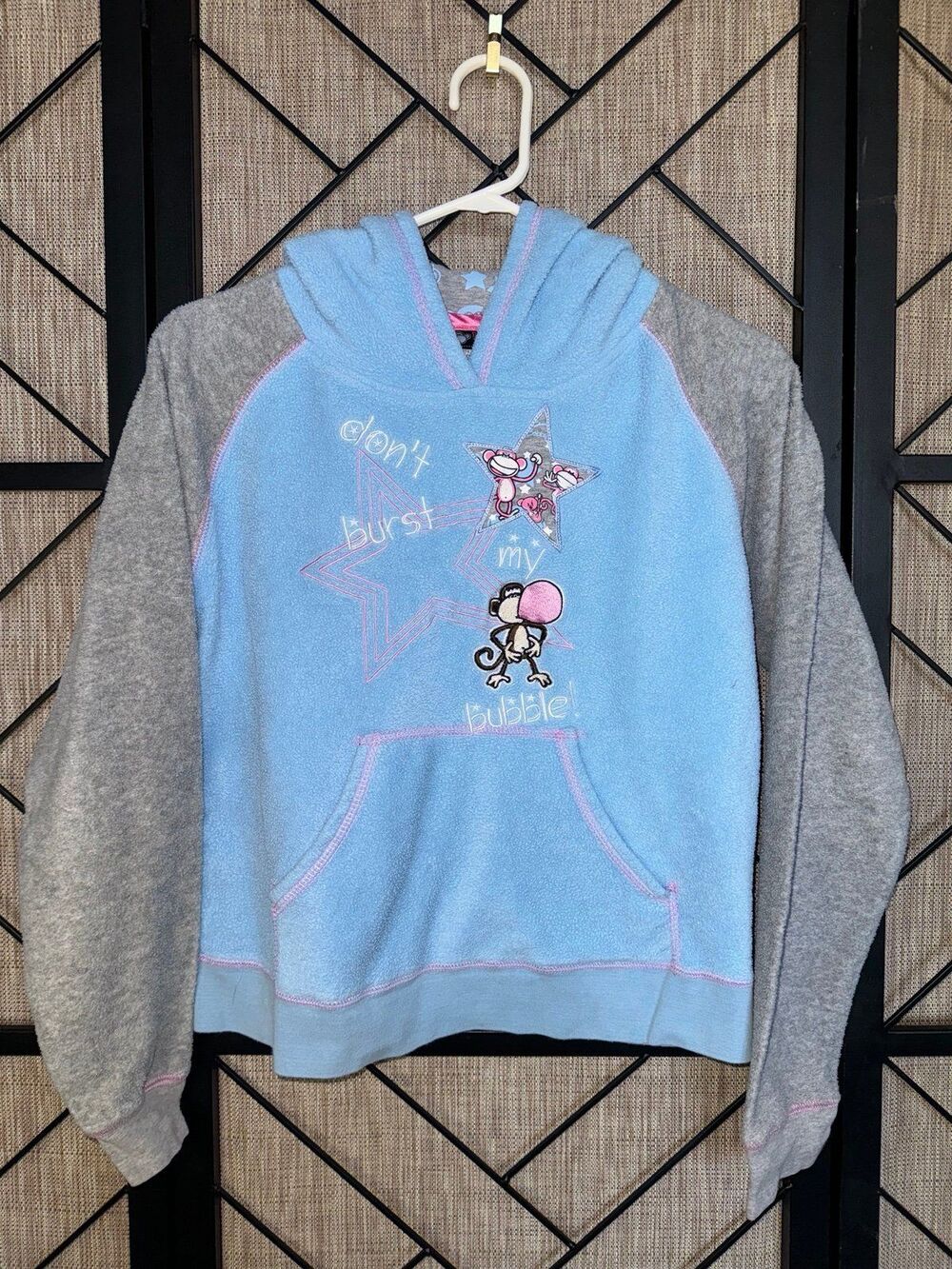 Bobby Jack Fleece Two Toned Pullover Hoodie Y2K Dont Burst My Bubble Girl's M7/9